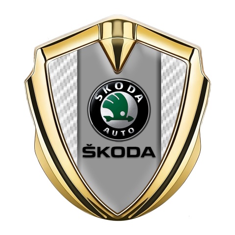Skoda Fender Emblem Badge Gold White Carbon Dark Logo Design