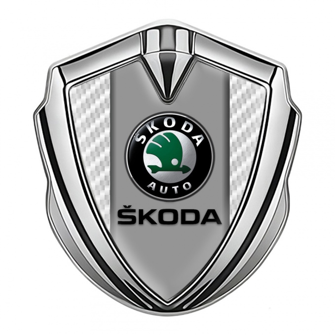 Skoda Fender Emblem Badge Silver White Carbon Dark Logo Design
