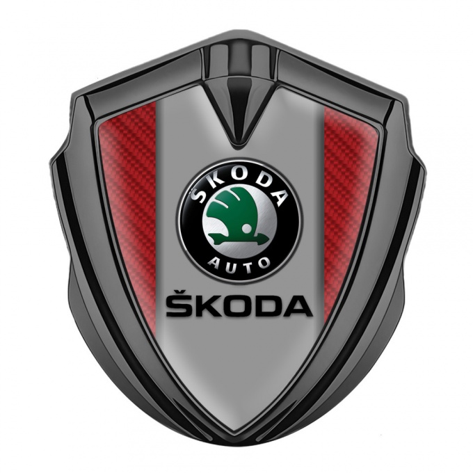 Skoda Emblem Trunk Badge Graphite Red Carbon Dark Logo Design