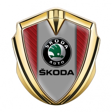 Skoda Emblem Trunk Badge Gold Red Carbon Dark Logo Design