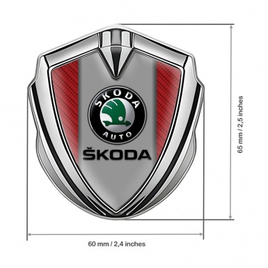 Skoda Emblem Trunk Badge Silver Red Carbon Dark Logo Design