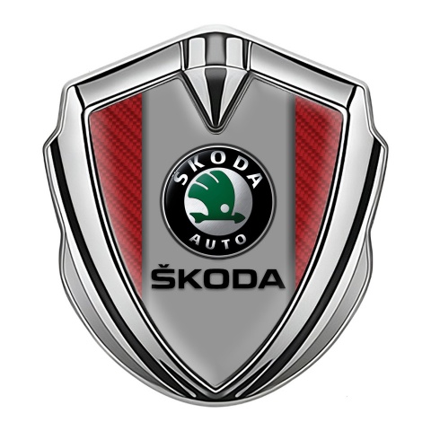 Skoda Emblem Trunk Badge Silver Red Carbon Dark Logo Design
