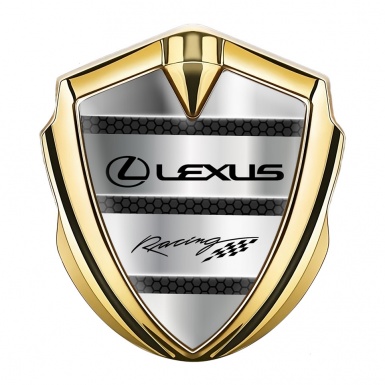 Lexus Bodyside Domed Emblem Gold Dark Hex Lines Racing Logo