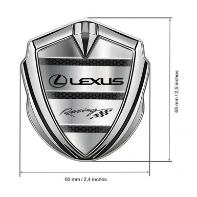 Lexus Bodyside Domed Emblem Silver Dark Hex Lines Racing Logo