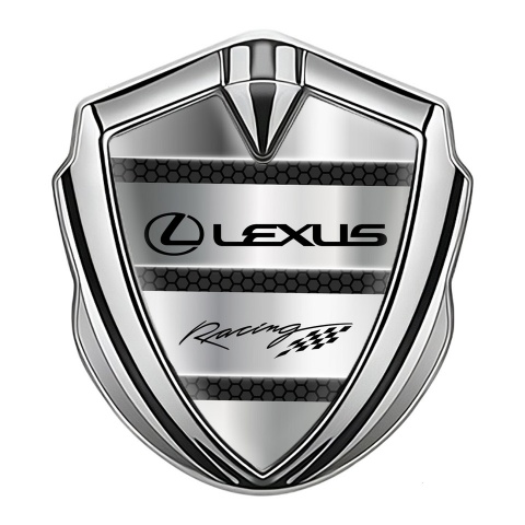 Lexus Bodyside Domed Emblem Silver Dark Hex Lines Racing Logo