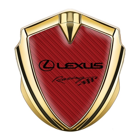 Lexus Emblem Badge Self Adhesive Gold Red Carbon Racing Flag