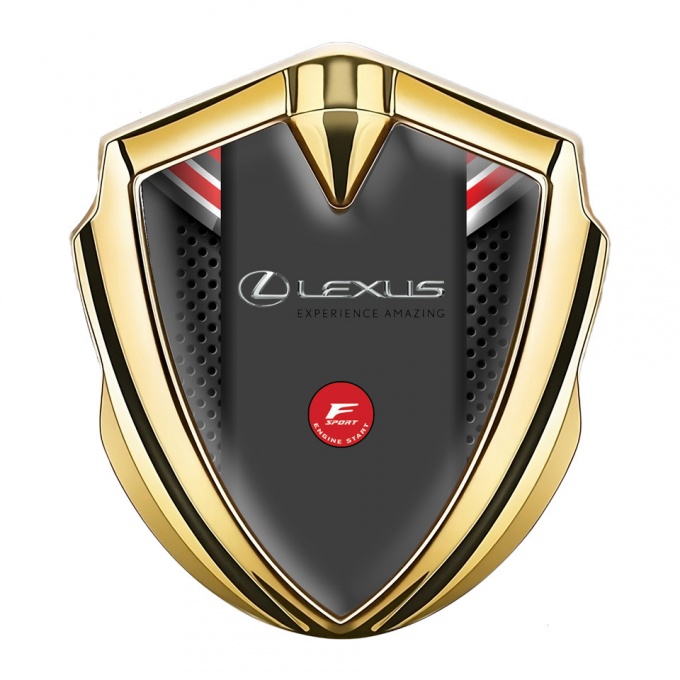 Lexus Emblem Metal Badge Gold Red Ribbons F Sport Logo Edition