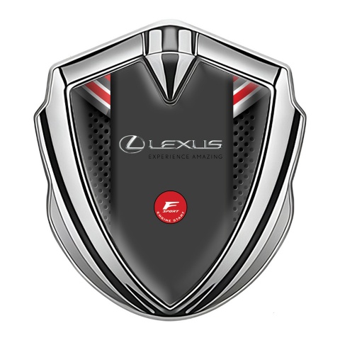 Lexus Emblem Metal Badge Silver Red Ribbons F Sport Logo Edition