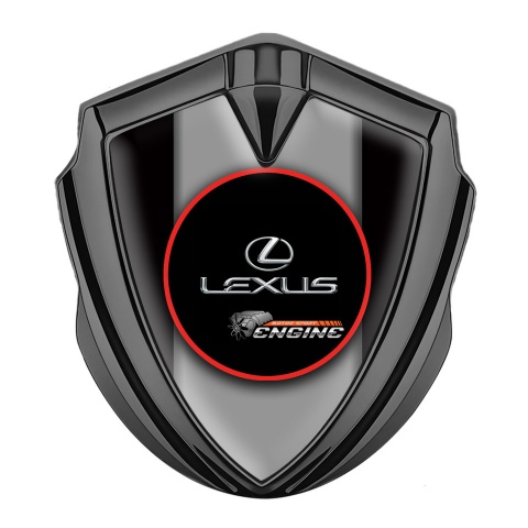 Lexus Metal Domed Emblem Graphite Black Base Red Ring Chrome Logo