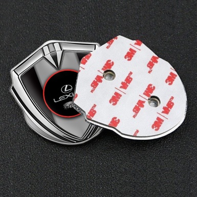 Lexus Metal Domed Emblem Silver Black Base Red Ring Chrome Logo