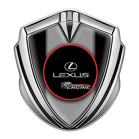 Lexus Metal Domed Emblem Silver Black Base Red Ring Chrome Logo