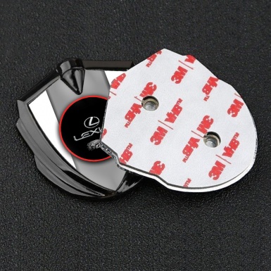 Lexus Badge Self Adhesive Graphite White Base Red Ring Chrome Logo