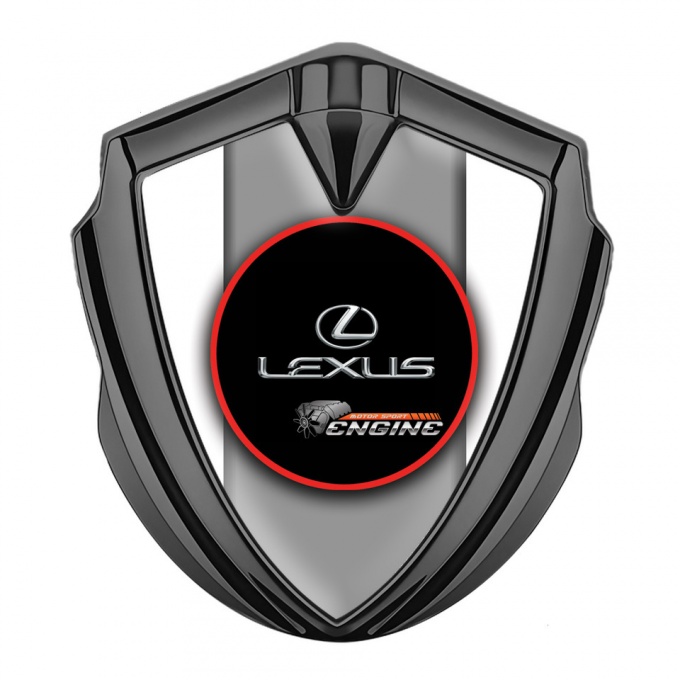 Lexus Badge Self Adhesive Graphite White Base Red Ring Chrome Logo