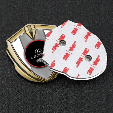 Lexus Badge Self Adhesive Gold White Base Red Ring Chrome Logo