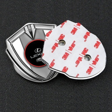 Lexus Badge Self Adhesive Silver White Base Red Ring Chrome Logo