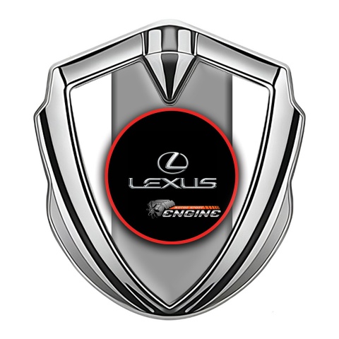 Lexus Badge Self Adhesive Silver White Base Red Ring Chrome Logo