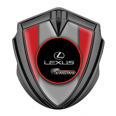Lexus Emblem Fender Badge Graphite Crimson Base Red Ring Chrome Logo