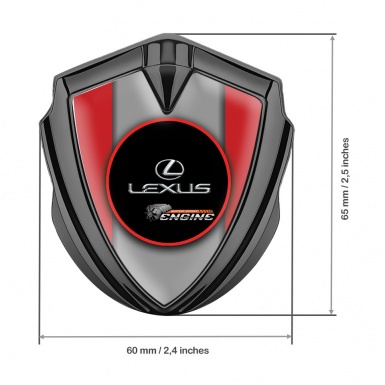 Lexus Emblem Fender Badge Graphite Crimson Base Red Ring Chrome Logo