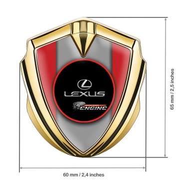 Lexus Emblem Fender Badge Gold Crimson Base Red Ring Chrome Logo