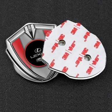 Lexus Emblem Fender Badge Silver Crimson Base Red Ring Chrome Logo