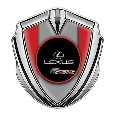 Lexus Emblem Fender Badge Silver Crimson Base Red Ring Chrome Logo