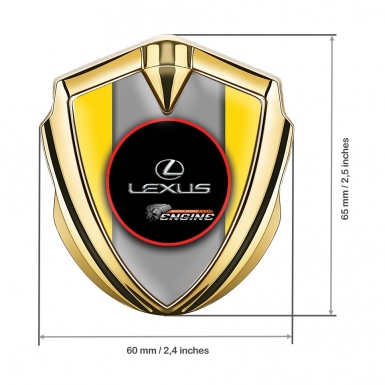 Lexus Fender Emblem Badge Gold Yellow Base Red Ring Chrome Logo