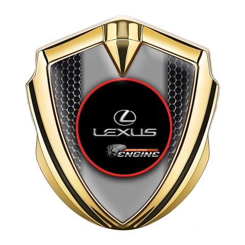 Lexus Metal Emblem Badge Gold Dark Mesh Red Ring Chrome Logo
