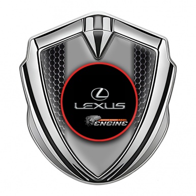 Lexus Metal Emblem Badge Silver Dark Mesh Red Ring Chrome Logo
