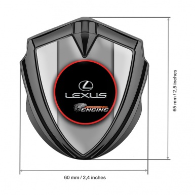 Lexus Bodyside Domed Emblem Graphite Grey Base Red Ring Chrome Logo