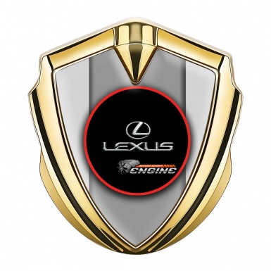 Lexus Bodyside Domed Emblem Gold Grey Base Red Ring Chrome Logo