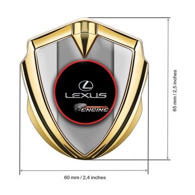 Lexus Bodyside Domed Emblem Gold Grey Base Red Ring Chrome Logo