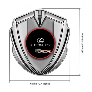 Lexus Bodyside Domed Emblem Silver Grey Base Red Ring Chrome Logo