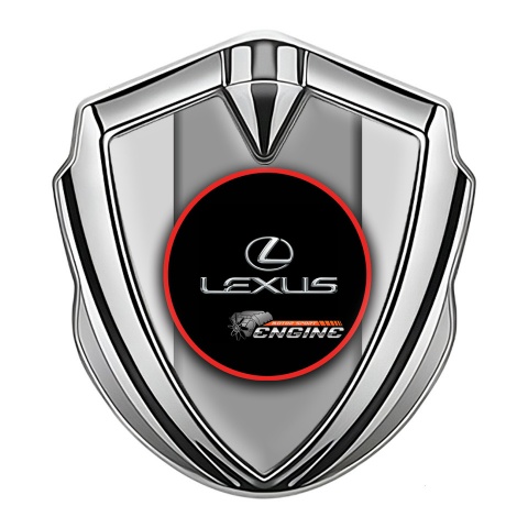 Lexus Bodyside Domed Emblem Silver Grey Base Red Ring Chrome Logo
