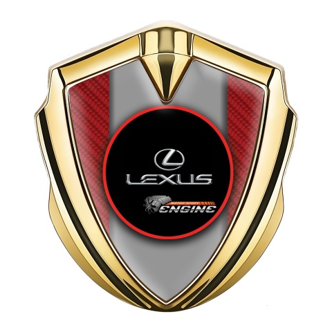 Lexus Metal Domed Emblem Gold Red Carbon Red Ring Chrome Logo