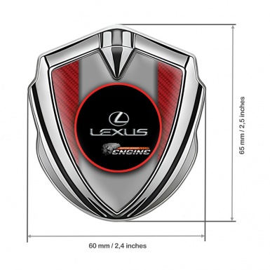 Lexus Metal Domed Emblem Silver Red Carbon Red Ring Chrome Logo