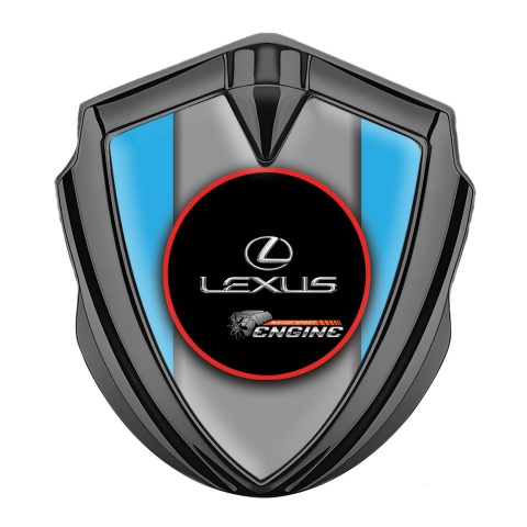 Lexus Emblem Fender Badge Graphite Light Blue Red Ring Chrome Logo
