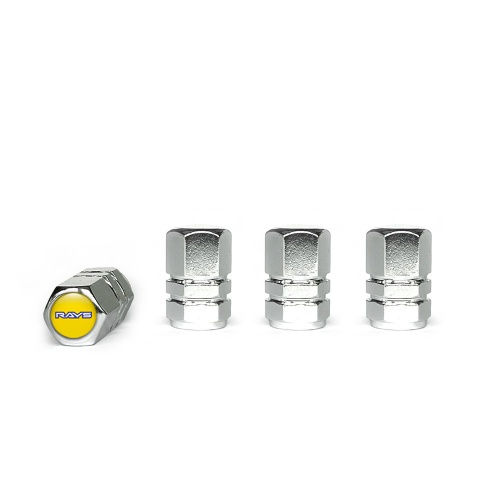 Rays Tyre Valve Caps Chrome 4 pcs Yellow Silicone Sticker Navy Logo