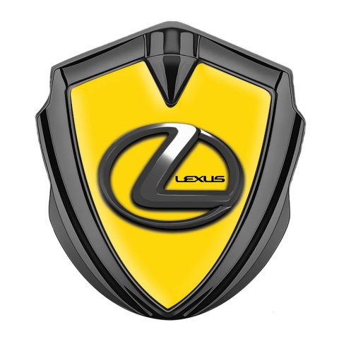 Lexus Emblem Metal Badge Graphite Yellow Print Dark Chrome Logo