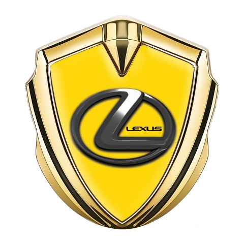 Lexus Emblem Metal Badge Gold Yellow Print Dark Chrome Logo