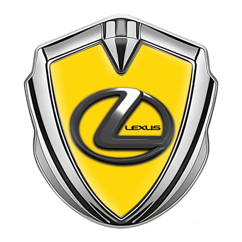 Lexus Emblem Metal Badge Silver Yellow Print Dark Chrome Logo