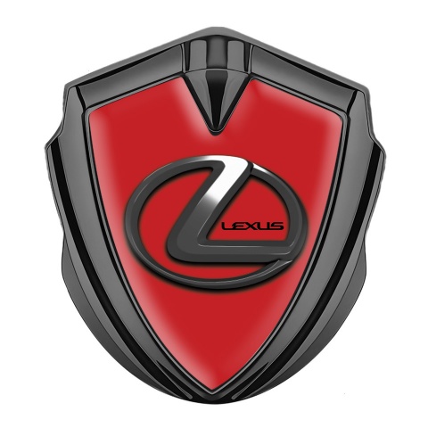 Lexus Emblem Metal Badge Graphite Red Print Dark Chrome Logo