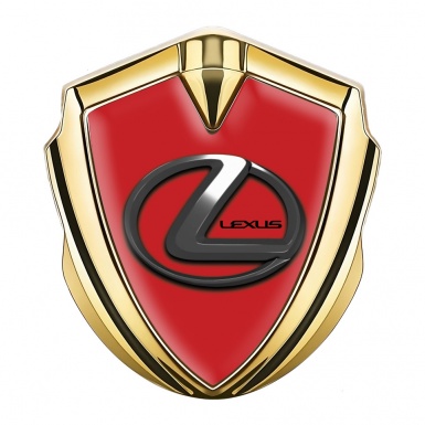 Lexus Emblem Metal Badge Gold Red Print Dark Chrome Logo