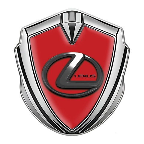 Lexus Emblem Metal Badge Silver Red Print Dark Chrome Logo