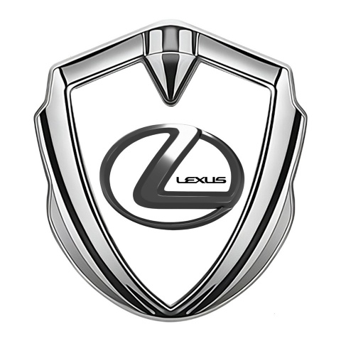 Lexus 3d Emblem Badge Silver White Print Dark Steel Logo