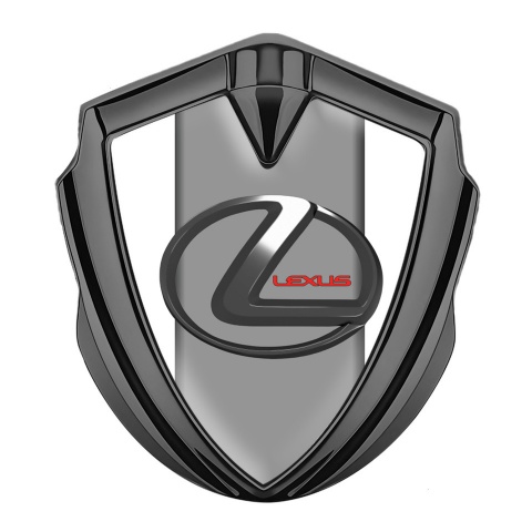 Lexus Metal Domed Emblem Graphite White Grey Base Dark Steel Logo