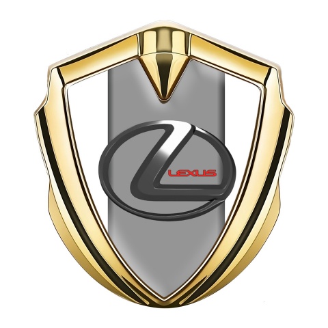 Lexus Metal Domed Emblem Gold White Grey Base Dark Steel Logo