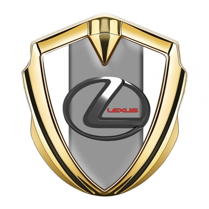 Lexus Metal Domed Emblem Gold White Grey Base Dark Steel Logo