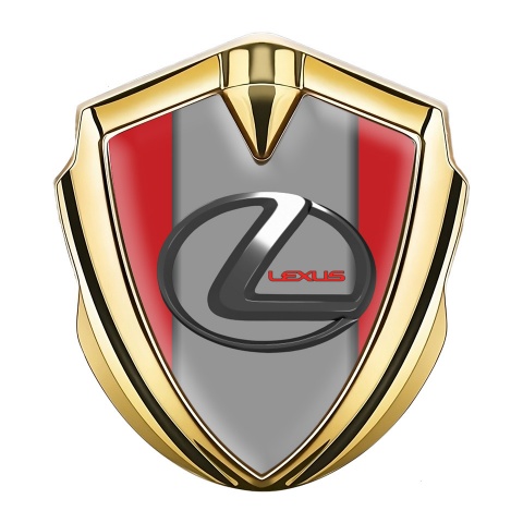 Lexus Emblem Badge Self Adhesive Gold Red Grey Base Dark Steel Logo