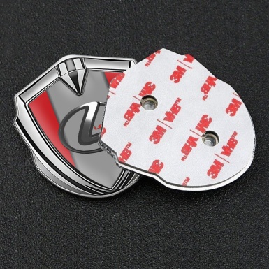 Lexus Emblem Badge Self Adhesive Silver Red Grey Base Dark Steel Logo
