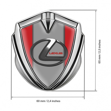 Lexus Emblem Badge Self Adhesive Silver Red Grey Base Dark Steel Logo